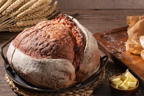 Freshly artisan baked beetroot bread, crunchy bread, country bread. Crispy wh Stock Photos