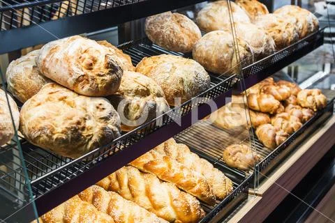 Freshly baked bread and bakery products Stock Photos