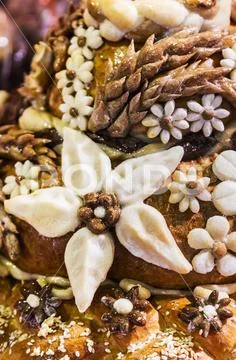 Freshly baked bread and bakery products with patterns Stock Photos
