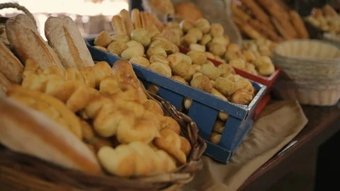 Freshly baked bread basket Stock Footage 86737095