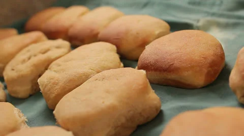 Freshly Baked Bread Buns - Dolly Video stock 24813419