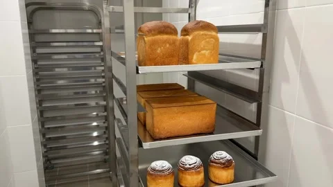 Freshly Baked Bread Cooling Racks Stock Footage 306919557