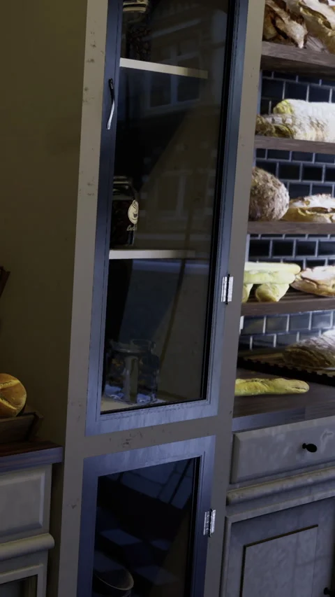 Freshly baked bread displayed in a cozy bakery setting near sunset glow Stock Footage 331690201