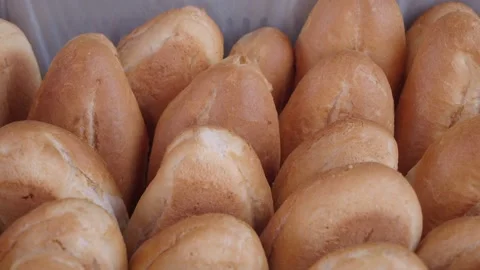 Freshly baked bread rolls, also known as bolillos, are shown in a close up,.. Stock Footage 333033067