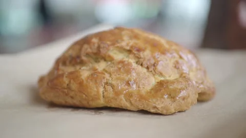 Freshly baked bread rolls on display Stock Footage 345016581