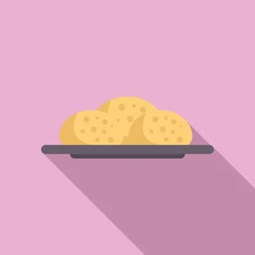 Freshly baked bread rolls lying on plate, bakery icon Stock Illustration