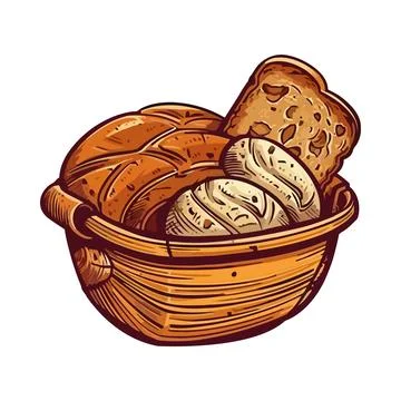 Freshly baked bread in rustic basket Stock Illustration