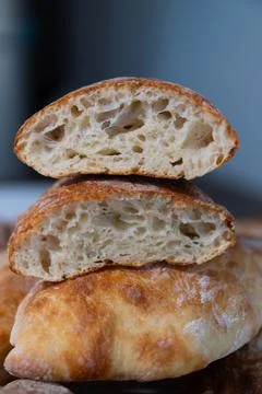Freshly Baked Bread With a Soft Inside and Crispy Crust on Display in a Kit.. Stock Photos