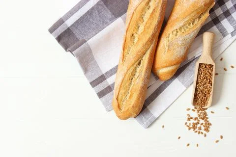 Freshly baked bread on the table. Stock Photos