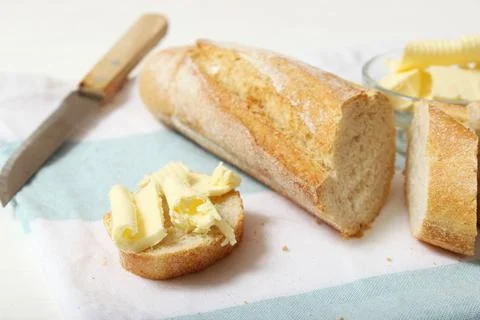 Freshly baked bread on the table. Stock Photos