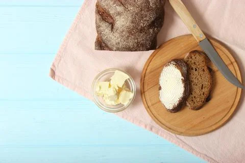 Freshly baked bread on the table. Stock Photos