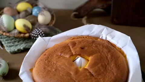 Freshly Baked Easter Sponge Cake on a Cooling Rack Stock Footage 332229158