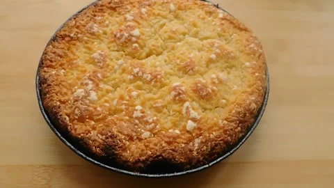 Freshly baked hot apple pie on wooden table. Stock Footage 151200766