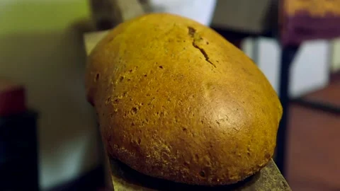 Freshly Baked Loaf of Bread is Removed from the Oven. Stock Footage 306401014