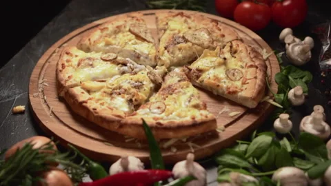 Freshly baked pizza is on the table. Stock Footage 151642887
