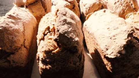 Freshly baked rye bread. Brick shape Stock Footage 221411591