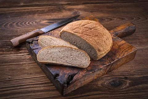 Freshly baked spiced rye bread with sourdough and bread spices offered as clo Stock Photos