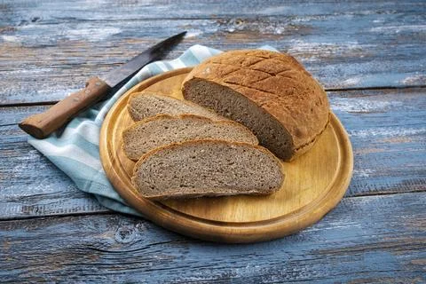 Freshly baked spiced rye bread with sourdough and bread spices offered as clo Stock Photos
