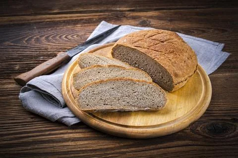 Freshly baked spiced rye bread with sourdough and bread spices offered as clo Stock Photos