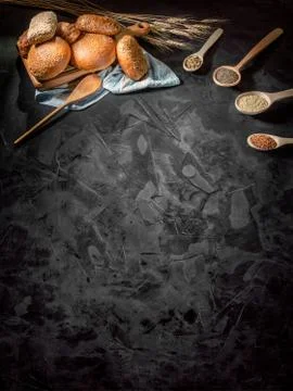 Freshly buns and mini bread with sesame seeds Stock Photos