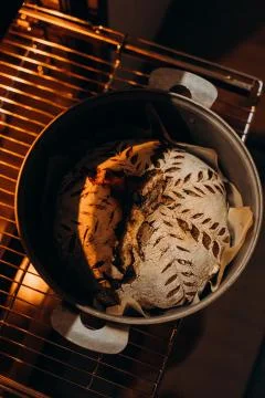 Freshly cooked bread decorated pattern remove oven Stock Photos