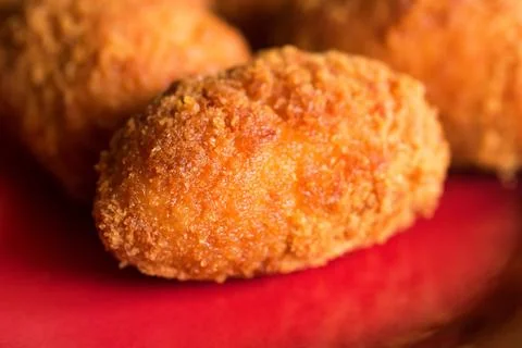 Freshly cooked breaded meat cutlets on plate Stock Photos