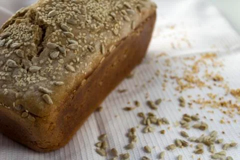 Freshly cooked home made bread, with sesame seed and sunflower Stock Photos