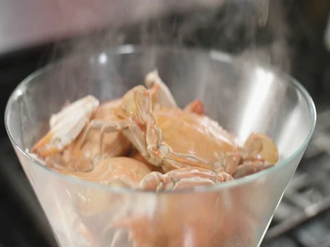 Freshly cooked red crabs steaming Stock Footage 81690122