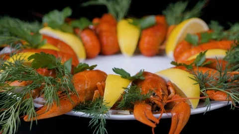 Freshly cooked red crayfishes ready to eat. Stock Footage 125930901