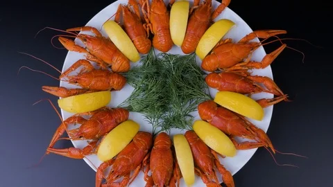 Freshly cooked red crayfishes ready to eat. Stock Footage 125931339