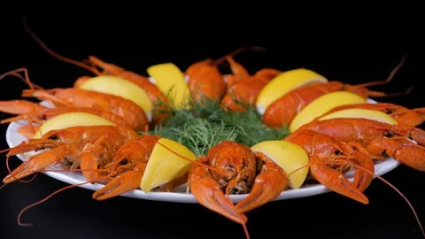 Freshly cooked red crayfishes ready to eat. Stock Footage 125931344
