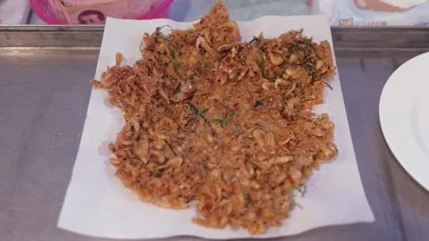 Freshly Cooked Thai Asian Crispy Fried Prawn Shrimp Patty With Herbs &amp; Red Chili Stock Footage 233655914