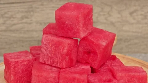 Freshly cube watermelon, juicy, refreshing. Stock Footage 306285757