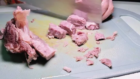 Freshly Cut Beef. Beef Shank Chunks. Cutting Board Meat. Stockbeeldmateriaal 316449375