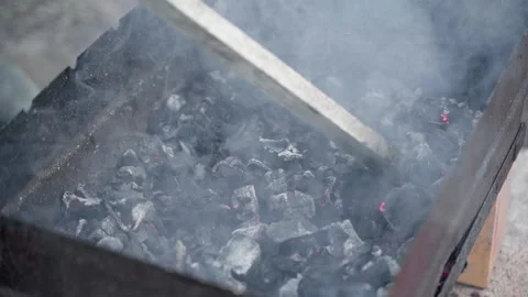 Freshly cut green grass on the compost close-up. charcoal barbecue Stock Footage 237218338