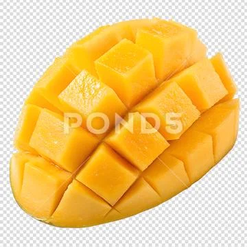 Freshly cut mango slices with vibrant orange flesh PSD Template