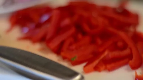 Freshly Cut Red Bell Peppers Stock Footage