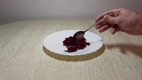 Freshly Grated Red Beetroot. Vibrant Healthy Stock Footage 303975643