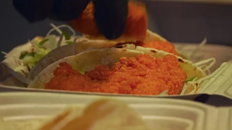 Freshly Grilled Beef Wraps and Salad: Fast-Food Packed for Delivery – Close-Up Stock Footage 288692881