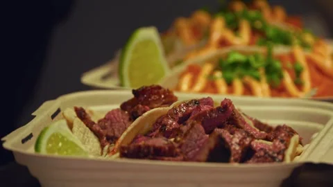 Freshly Grilled Beef Wraps and Salad: Fast-Food Packed for Delivery – Close-Up Stock Footage 288692965