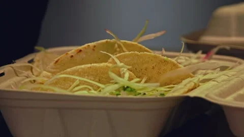 Freshly Grilled Beef Wraps and Salad: Fast-Food Packed for Delivery – Close-Up Stock Footage 288693070
