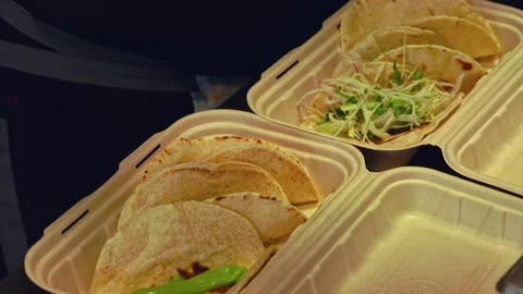 Freshly Grilled Beef Wraps and Salad: Fast-Food Packed for Delivery – Close-Up Stock Footage 288693242