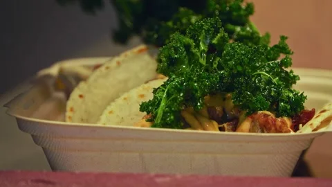 Freshly Grilled Beef Wraps and Salad: Fast-Food Packed for Delivery – Close-Up Stock Footage 288693758