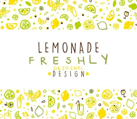 Freshly Lemonade Banner Template, Refreshing Summer Drinks Poster, Card 스톡 일러스트