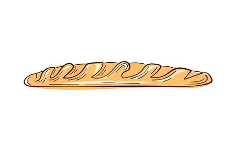 Freshly made baguette bread in line art style. Design for bakery, breakfast cafe Stock Illustration