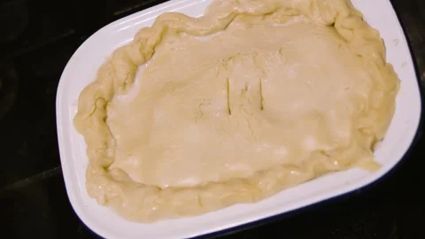 Freshly Made Chicken Vegetable Mushroom Pie with Shortcrust Pastry Ready to be Stock Footage 311458262