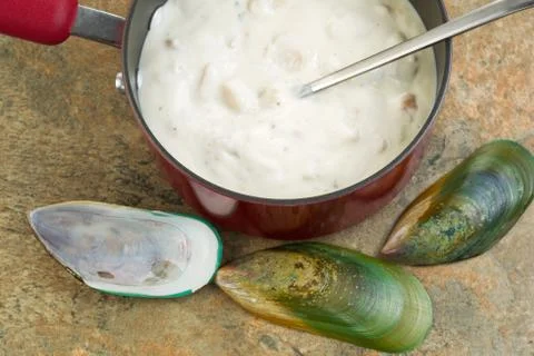 Freshly made clam chowder Stock Photos