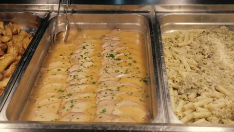 Freshly made dishes at the buffet table Stock Footage 86737195