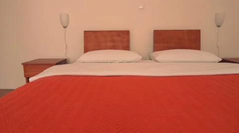 Freshly made double bed Stock Footage 40105431