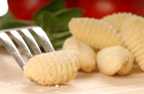 Freshly made gnocchi using a fork Stock Photos